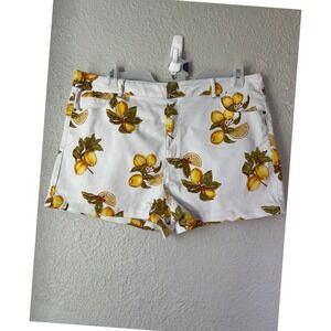 Forever 21 Plus Size 16 Lemon Print‎ White Denim Shorts Casual Summer